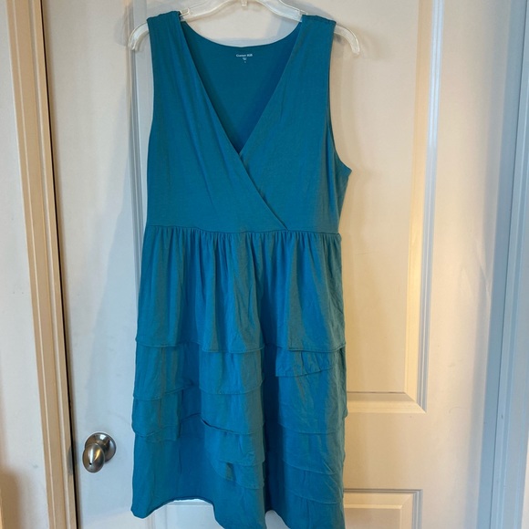 Garnet Hill Teal Blue Sleeveless V-Neck Tiered Ruffle Skirt Dress, size Large - Picture 6 of 8